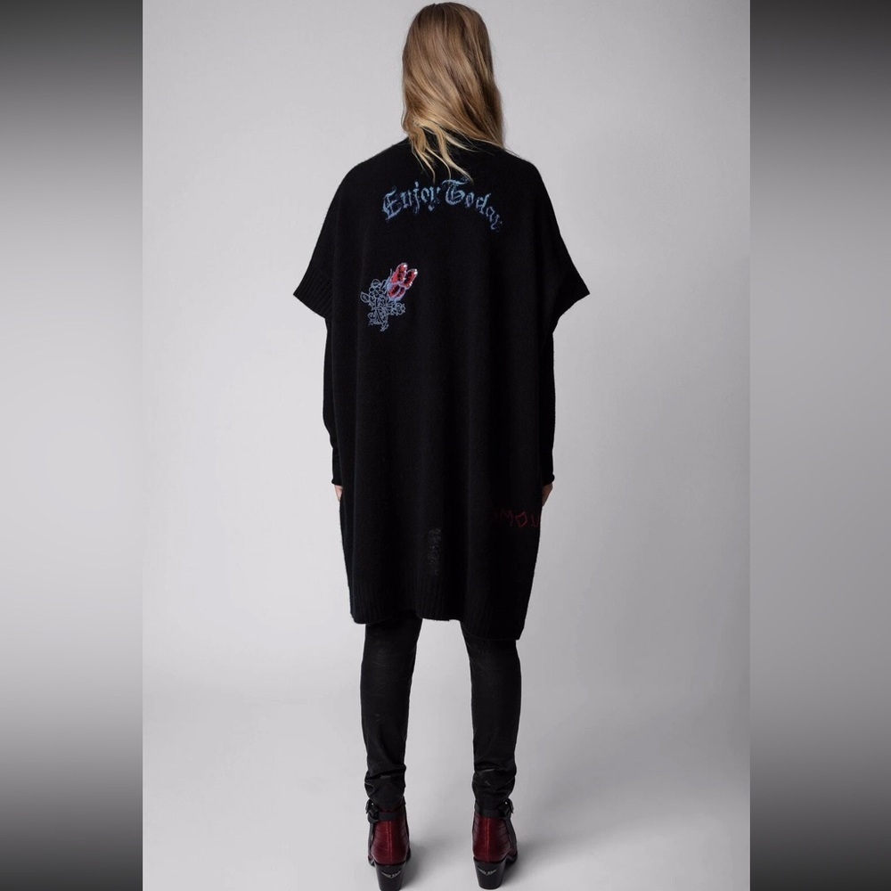 Zadig & Voltaire Indiany Embroidered Cashmere Cardigan Multicolor One Size EUC - Picture 13 of 14